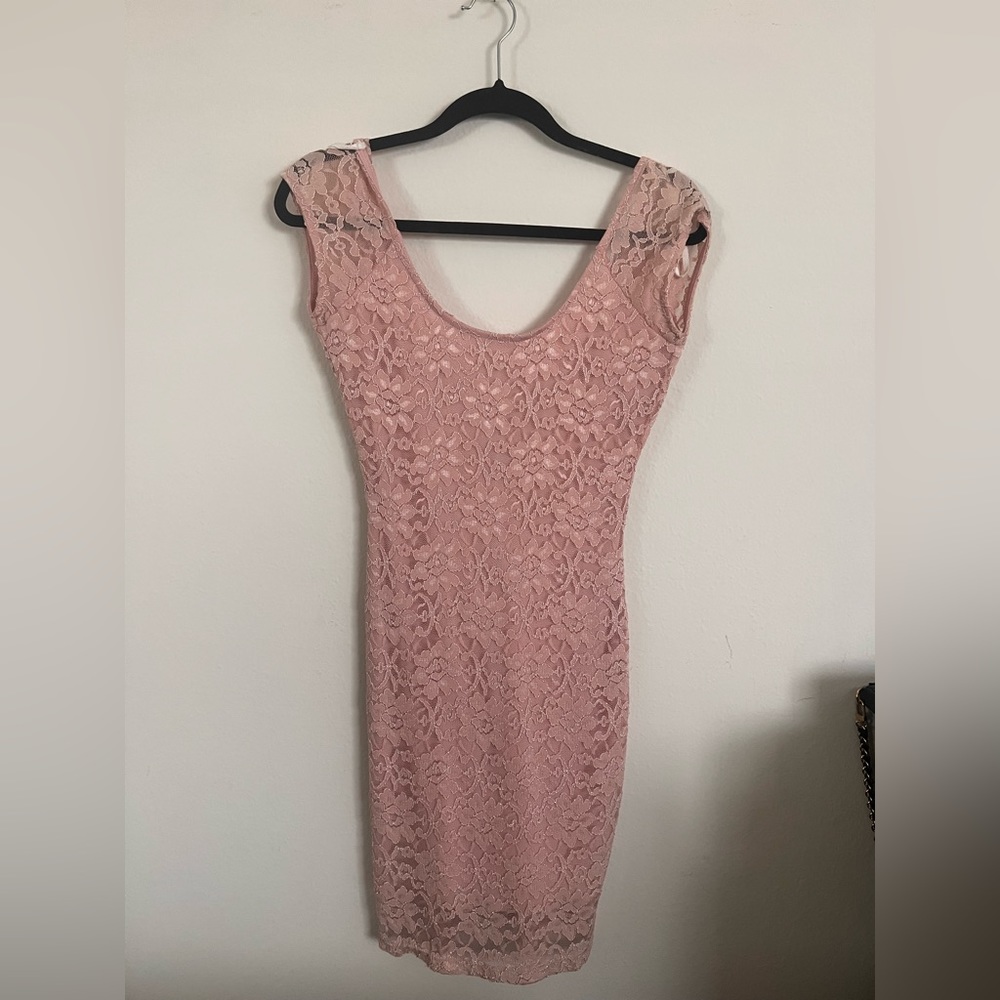 Pink Lace flower dress with low back